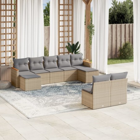 vidaXL Juego de sofás jardín con cojines beige mezcla 9 pzas ratán PE