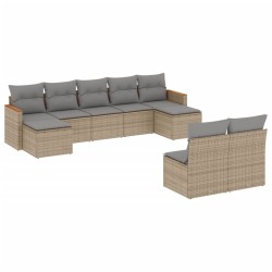 vidaXL Juego de sofás jardín con cojines beige mezcla 9 pzas ratán PE