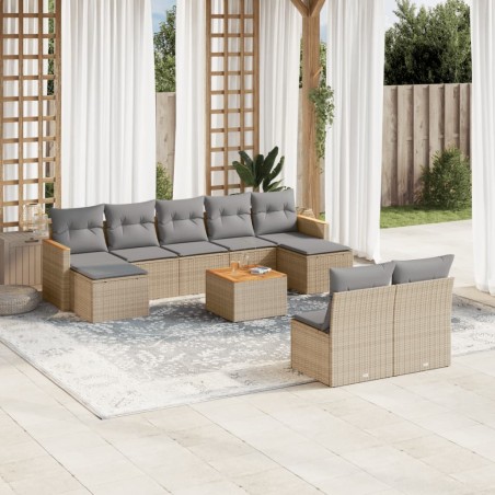 vidaXL Juego de sofás jardín con cojines beige 10 pzas ratán sintético