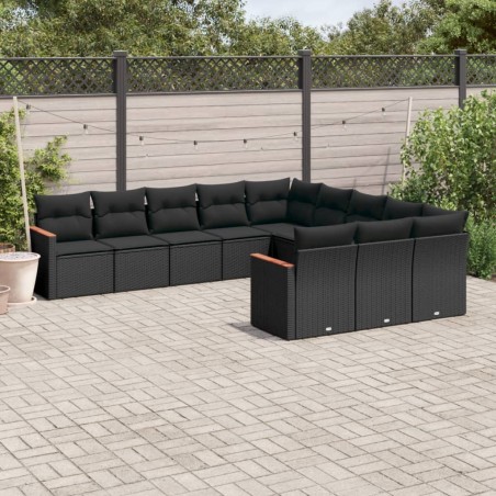 vidaXL Set de sofás de jardín 11 pzas y cojines ratán sintético negro