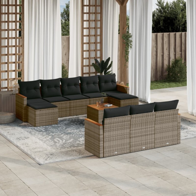 vidaXL Set de sofás de jardín 11 pzas y cojines ratán sintético gris vidaXL Set de sofás de jardín 11 pzas y cojines ratán sintético gris
