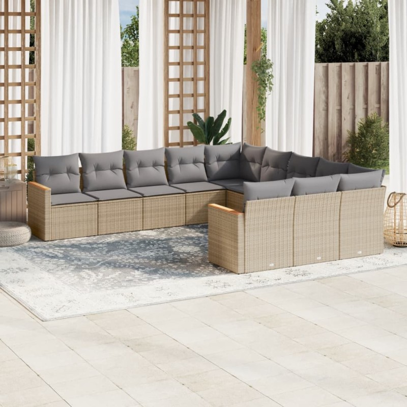 vidaXL Juego de sofás jardín con cojines beige mezcla 11 pzas ratán PE vidaXL Juego de sofás jardín con cojines beige mezcla 11 pzas ratán PE