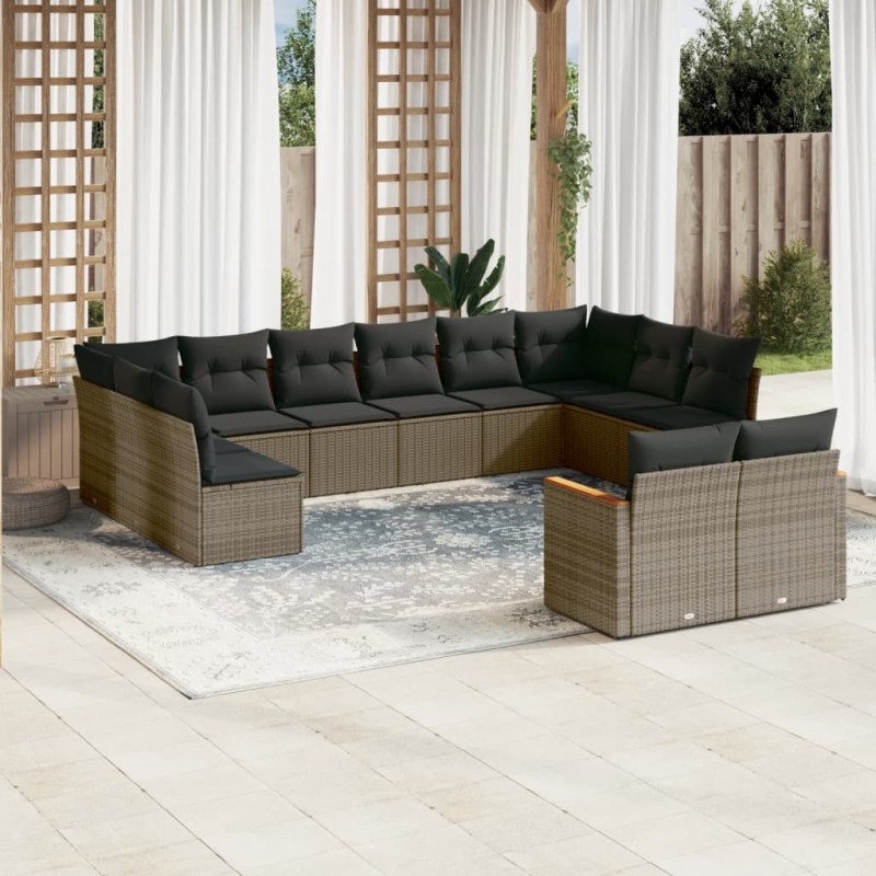 vidaXL Set de sofás de jardín 12 pzas con cojines ratán sintético gris vidaXL Set de sofás de jardín 12 pzas con cojines ratán sintético gris