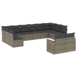 vidaXL Set de sofás de jardín 12 pzas con cojines ratán sintético gris