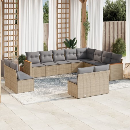 vidaXL Juego de sofás jardín con cojines beige mezcla 12 pzas ratán PE