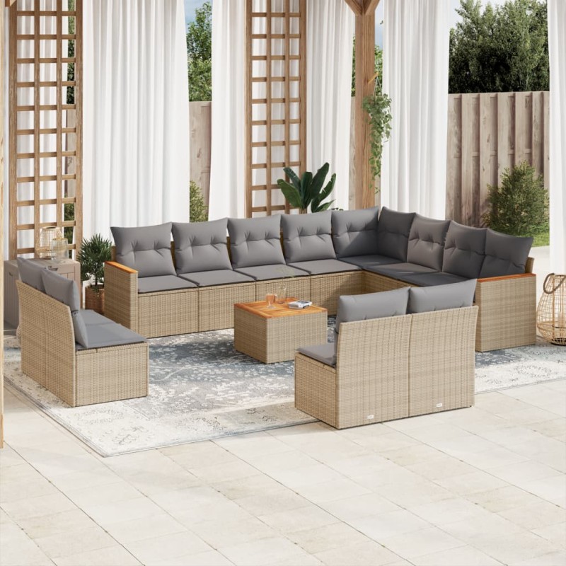 vidaXL Juego de sofás jardín con cojines beige mezcla 13 pzas ratán PE vidaXL Juego de sofás jardín con cojines beige mezcla 13 pzas ratán PE