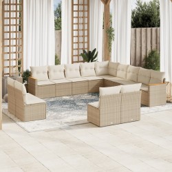 vidaXL Set sofás de jardín con cojines 13 pzas ratán sintético beige
