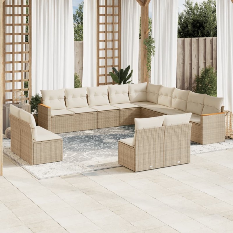 vidaXL Set sofás de jardín con cojines 13 pzas ratán sintético beige vidaXL Set sofás de jardín con cojines 13 pzas ratán sintético beige