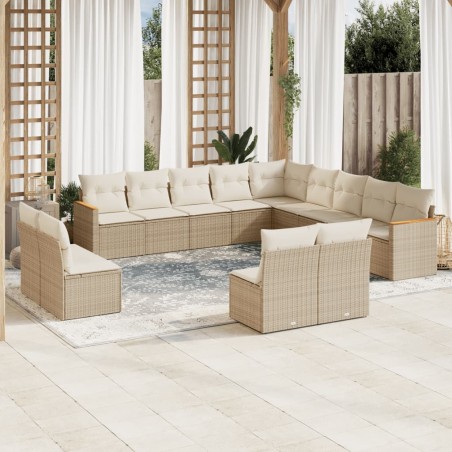 vidaXL Set sofás de jardín con cojines 13 pzas ratán sintético beige