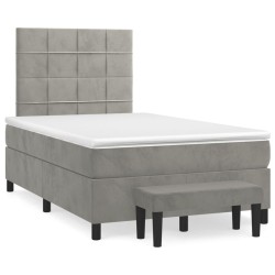 vidaXL Cama box spring con colchón terciopelo gris claro 120x200 cm
