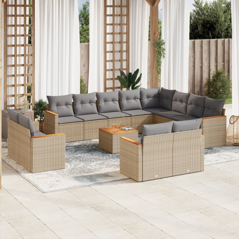 vidaXL Juego de sofás jardín con cojines beige mezcla 13 pzas ratán PE vidaXL Juego de sofás jardín con cojines beige mezcla 13 pzas ratán PE