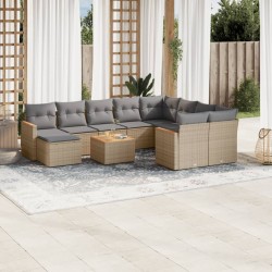 vidaXL Juego de sofás jardín con cojines beige mezcla 11 pzas ratán PE