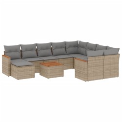 vidaXL Juego de sofás jardín con cojines beige mezcla 11 pzas ratán PE