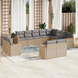vidaXL Juego de sofás jardín con cojines beige mezcla 12 pzas ratán PE