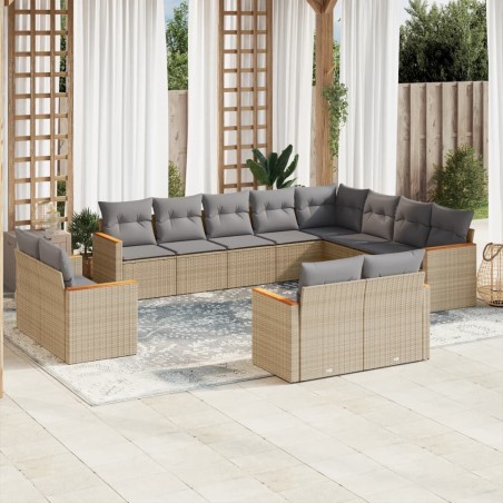 vidaXL Juego de sofás jardín con cojines beige mezcla 12 pzas ratán PE