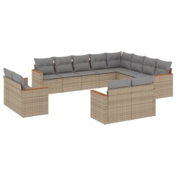 vidaXL Juego de sofás jardín con cojines beige mezcla 12 pzas ratán PE