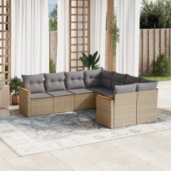 vidaXL Juego de sofás jardín con cojines beige mezcla 8 pzas ratán PE