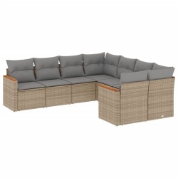 vidaXL Juego de sofás jardín con cojines beige mezcla 8 pzas ratán PE
