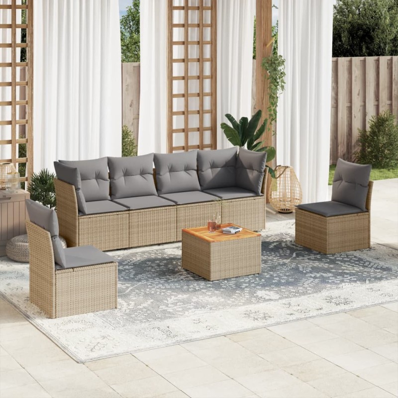 vidaXL Juego de sofás jardín con cojines beige mezcla 7 pzas ratán PE vidaXL Juego de sofás jardín con cojines beige mezcla 7 pzas ratán PE