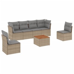 vidaXL Juego de sofás jardín con cojines beige mezcla 7 pzas ratán PE
