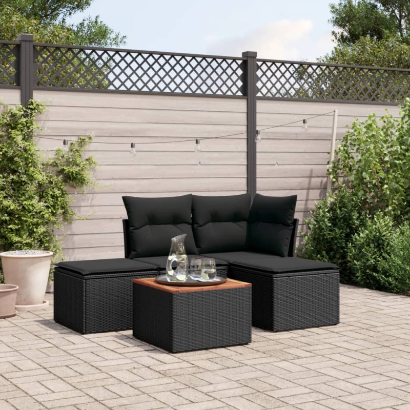 vidaXL Set de muebles de jardín 5 pzas y cojines ratán sintético negro vidaXL Set de muebles de jardín 5 pzas y cojines ratán sintético negro