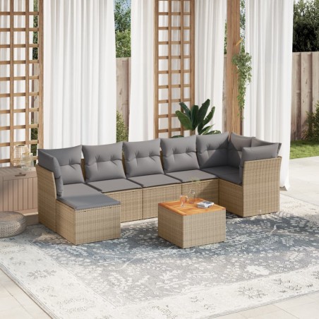 vidaXL Juego de sofás jardín con cojines beige mezcla 8 pzas ratán PE