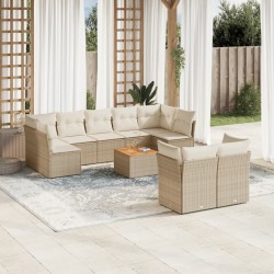 vidaXL Juego de sofás jardín con cojines beige 10 pzas ratán sintético