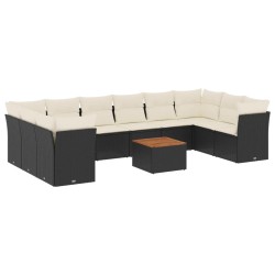 vidaXL Set de sofás de jardín 11 pzas y cojines ratán sintético negro