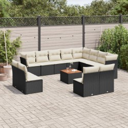 vidaXL Set de sofás de jardín y cojines 13 pzas ratán sintético negro