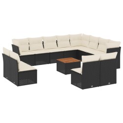 vidaXL Set de sofás de jardín y cojines 13 pzas ratán sintético negro
