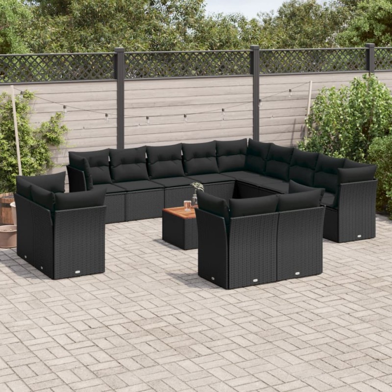 vidaXL Set sofás de jardín 14 pzas con cojines ratán sintético negro vidaXL Set sofás de jardín 14 pzas con cojines ratán sintético negro