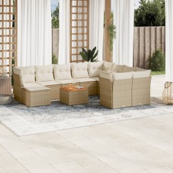 vidaXL Set de sofás de jardín 11pzas con cojines ratán sintético beige