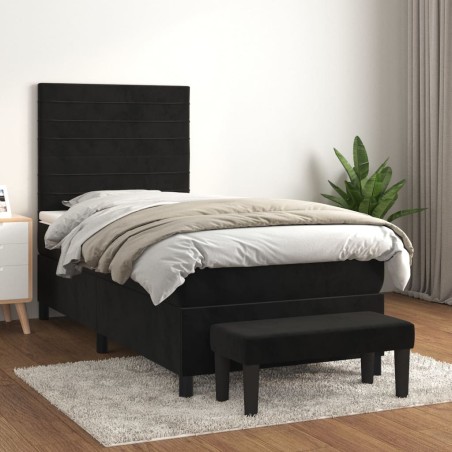 vidaXL Cama box spring con colchón terciopelo negro 80x200 cm