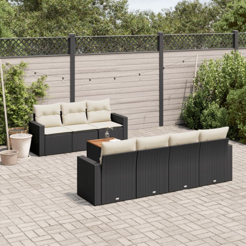 vidaXL Set de sofás de jardín 8 piezas y cojines ratán sintético negro vidaXL Set de sofás de jardín 8 piezas y cojines ratán sintético negro