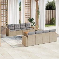 vidaXL Juego de sofás jardín con cojines beige mezcla 9 pzas ratán PE