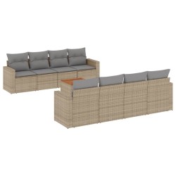 vidaXL Juego de sofás jardín con cojines beige mezcla 9 pzas ratán PE
