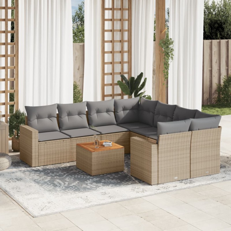 vidaXL Juego de sofás jardín con cojines beige mezcla 9 pzas ratán PE vidaXL Juego de sofás jardín con cojines beige mezcla 9 pzas ratán PE