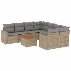 vidaXL Juego de sofás jardín con cojines beige mezcla 9 pzas ratán PE