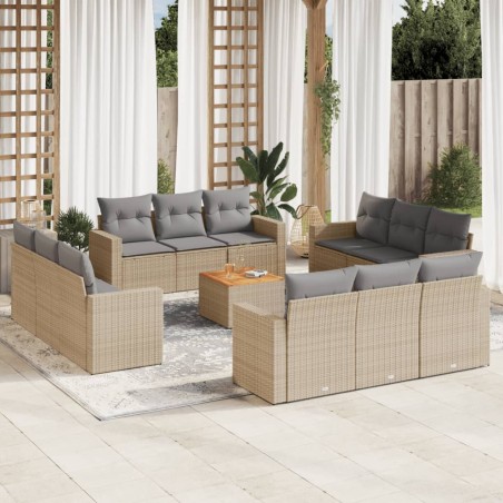 vidaXL Juego de sofás jardín con cojines beige mezcla 13 pzas ratán PE