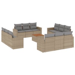 vidaXL Juego de sofás jardín con cojines beige mezcla 13 pzas ratán PE