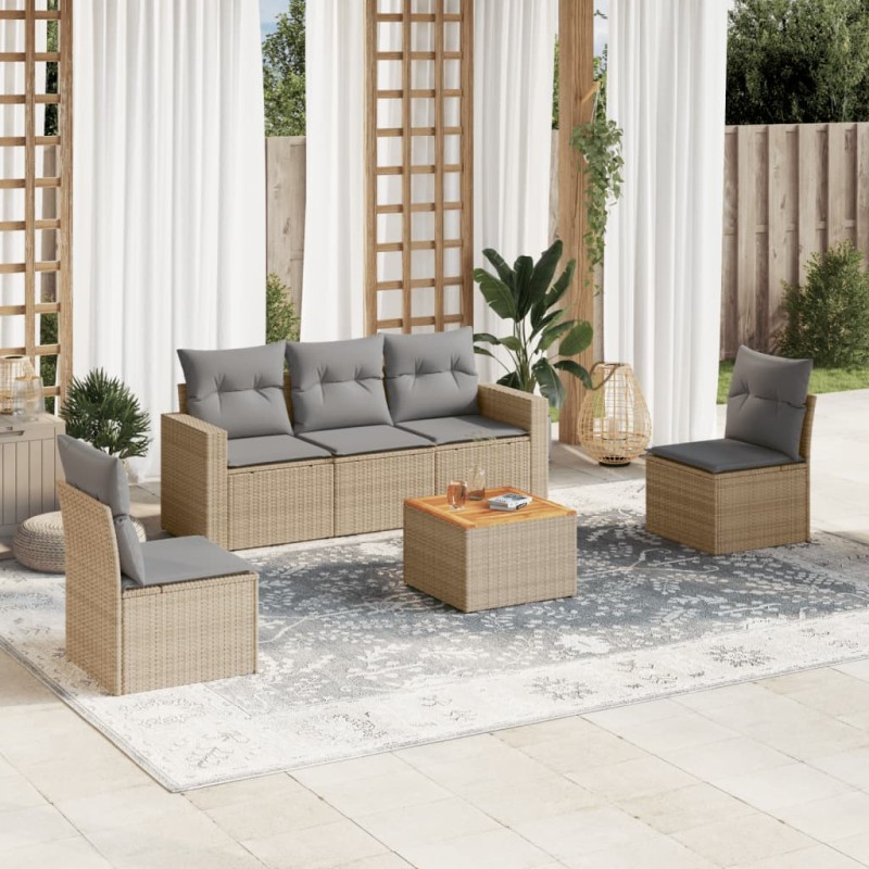 vidaXL Juego de sofás jardín con cojines beige mezcla 6 pzas ratán PE vidaXL Juego de sofás jardín con cojines beige mezcla 6 pzas ratán PE