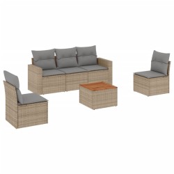 vidaXL Juego de sofás jardín con cojines beige mezcla 6 pzas ratán PE