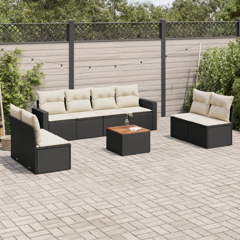 vidaXL Set de sofás de jardín 8 piezas y cojines ratán sintético negro vidaXL Set de sofás de jardín 8 piezas y cojines ratán sintético negro