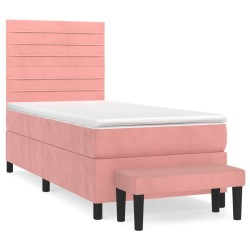 vidaXL Cama box spring con colchón terciopelo rosa 100x200 cm