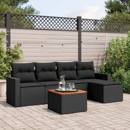vidaXL Set de sofás de jardín 6 piezas y cojines ratán sintético negro