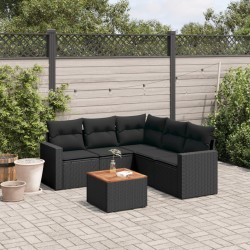 vidaXL Set de sofás de jardín 6 piezas y cojines ratán sintético negro