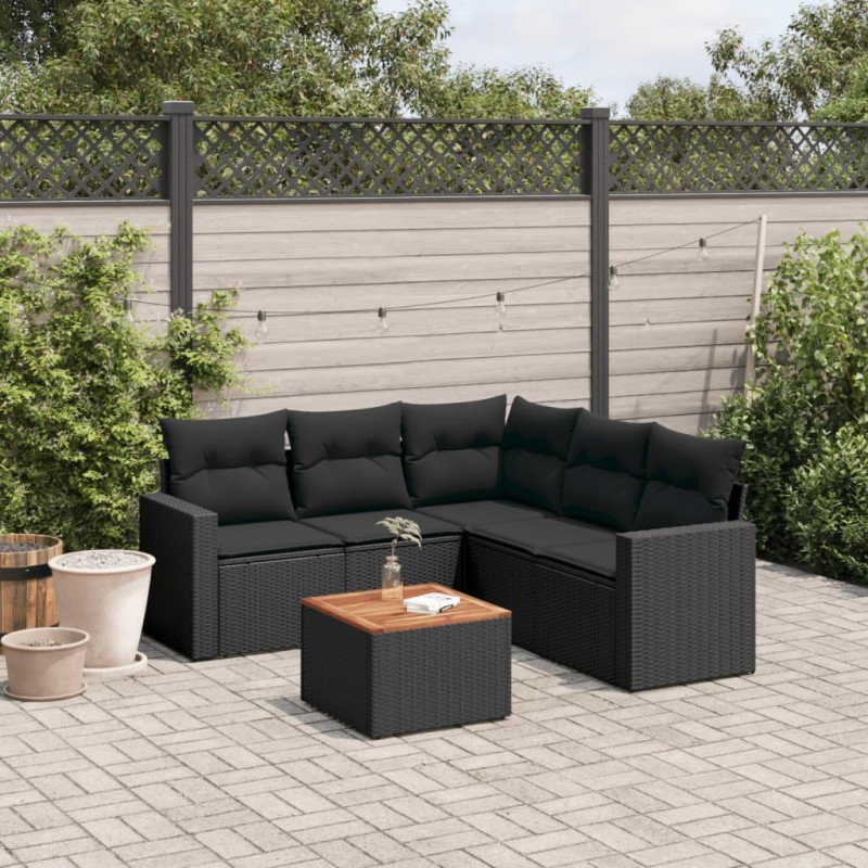 vidaXL Set de sofás de jardín 6 piezas y cojines ratán sintético negro vidaXL Set de sofás de jardín 6 piezas y cojines ratán sintético negro