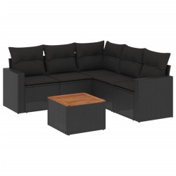 vidaXL Set de sofás de jardín 6 piezas y cojines ratán sintético negro