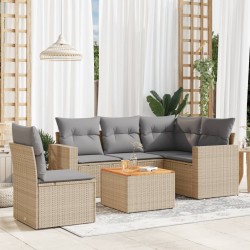 vidaXL Juego de sofás jardín con cojines beige mezcla 6 pzas ratán PE