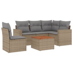 vidaXL Juego de sofás jardín con cojines beige mezcla 6 pzas ratán PE